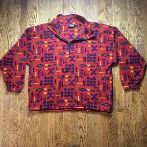 Vintage Big Chill Sweater Woman's Large Red Fleece Quarter Zip Geometric USA 90s